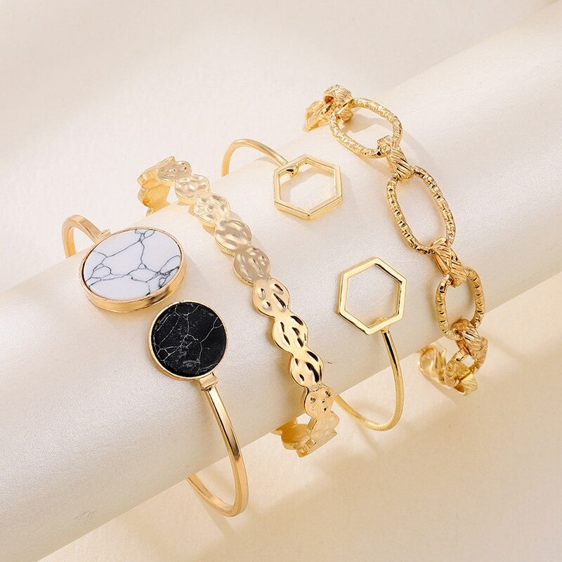 BRAL21 - 4Pieces/set Fashion Gold Color Thick Chian Bracelets Set