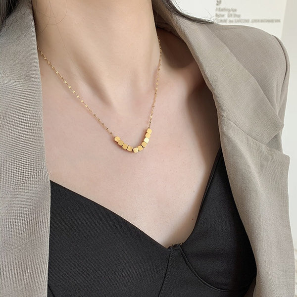 Korean version of Titanium Steel Block Necklace - Zi Collection Hub