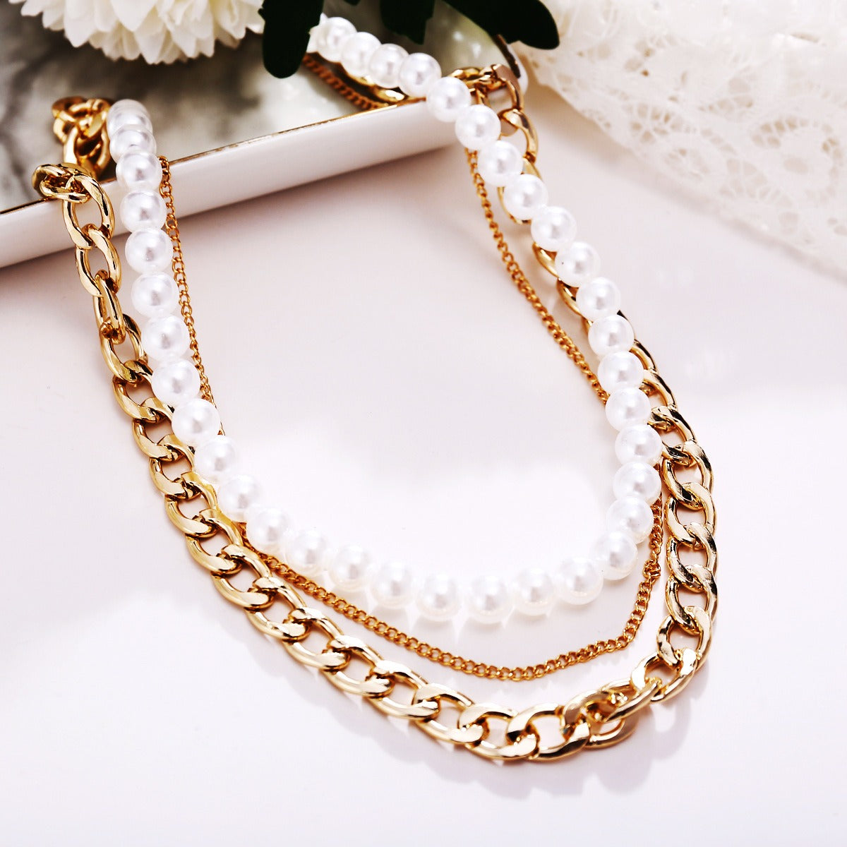 Retro Simple Style Pearl Chain Three-layer Necklace - Zi Collection Hub