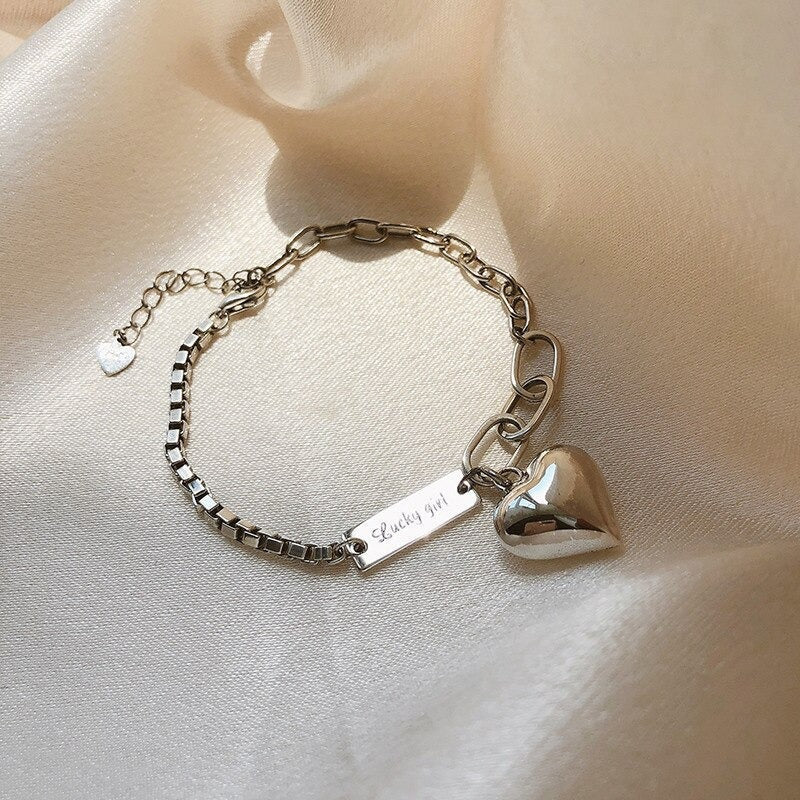 Fashion Punk Silver Color Chain Heart Gemetric Pendant Bracelet - Zi Collection Hub