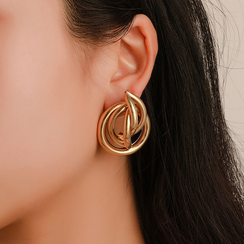 Round Superimposed Geometric Earrings