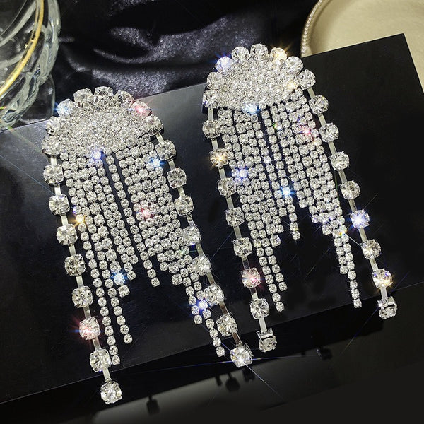 Rhinestones Long Tassel Earrings High-Quality - Zi Collection Hub