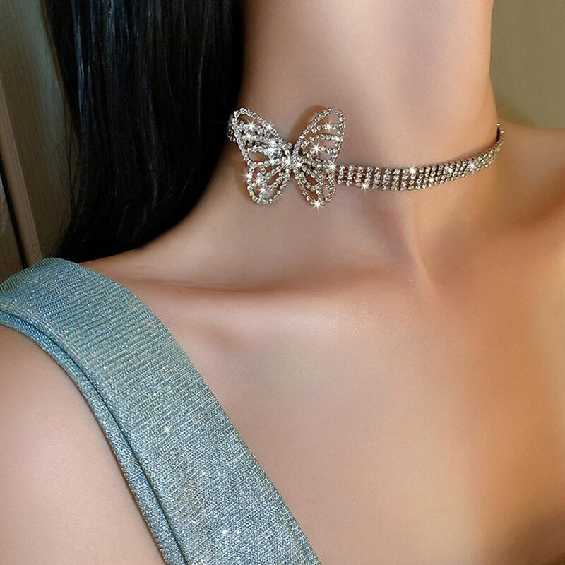 Shining Full Rhinestone Butterfly Choker Necklace - Zi Collection Hub