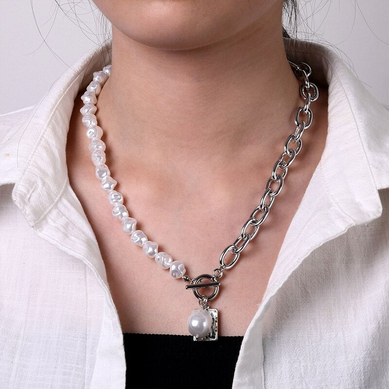 Vintage Baroque Irregular Pearl Lock Chains Necklace - Zi Collection Hub