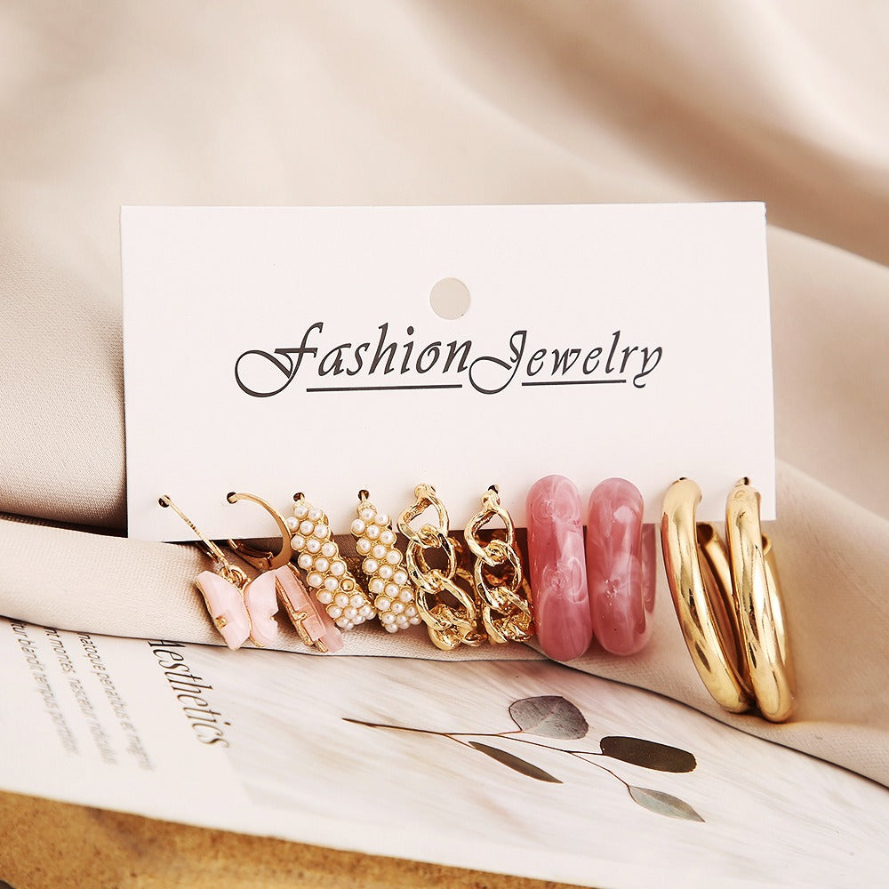 New Pearl Inlaid Butterfly Earrings Set 5 Pairs - Zi Collection Hub