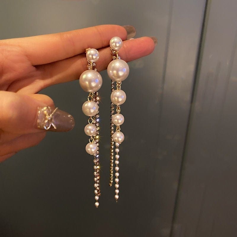 s925 Silver Needle Pearl Long Tassel Earrings - Zi Collection Hub