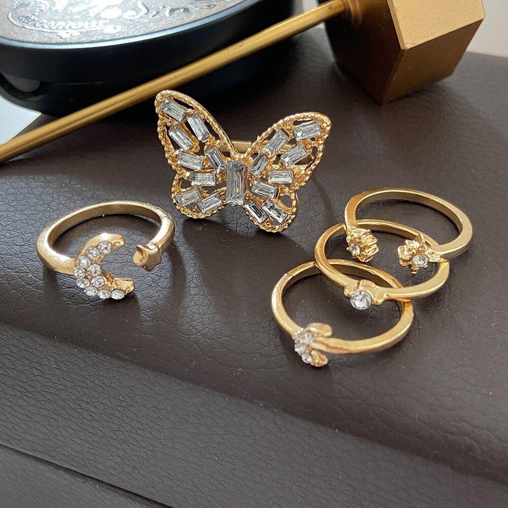 5 Pcs Statement Big Butterfly Rings Set - Zi Collection Hub