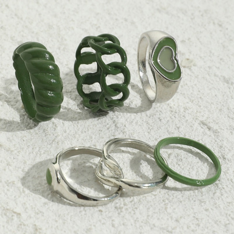 6pcs Green Spray Love Hug Ring Set - Zi Collection Hub