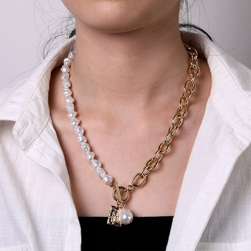 Vintage Baroque Irregular Pearl Lock Chains Necklace - Zi Collection Hub