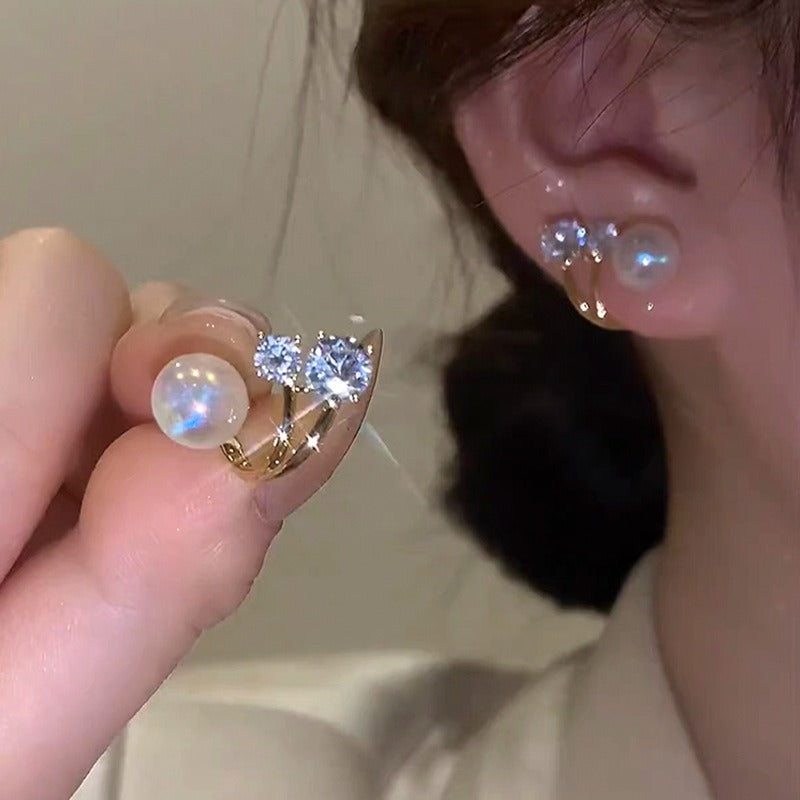 Rhinestone Imitation Pearl Stud Earrings - Zi Collection Hub