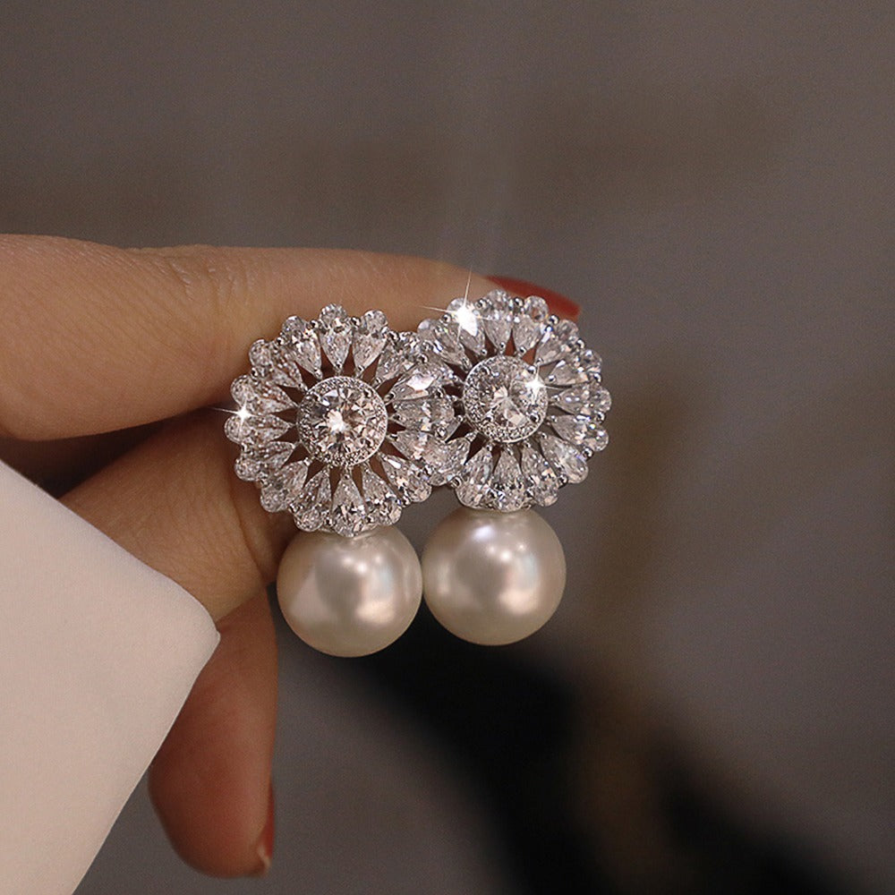Flashing Diamond Zircon Pearl Earrings - Zi Collection Hub