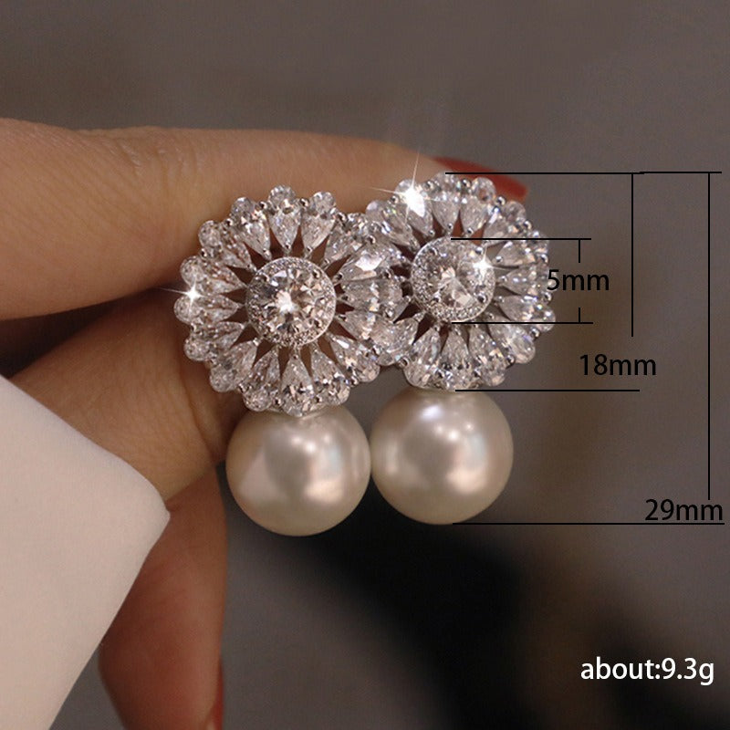 Flashing Diamond Zircon Pearl Earrings - Zi Collection Hub