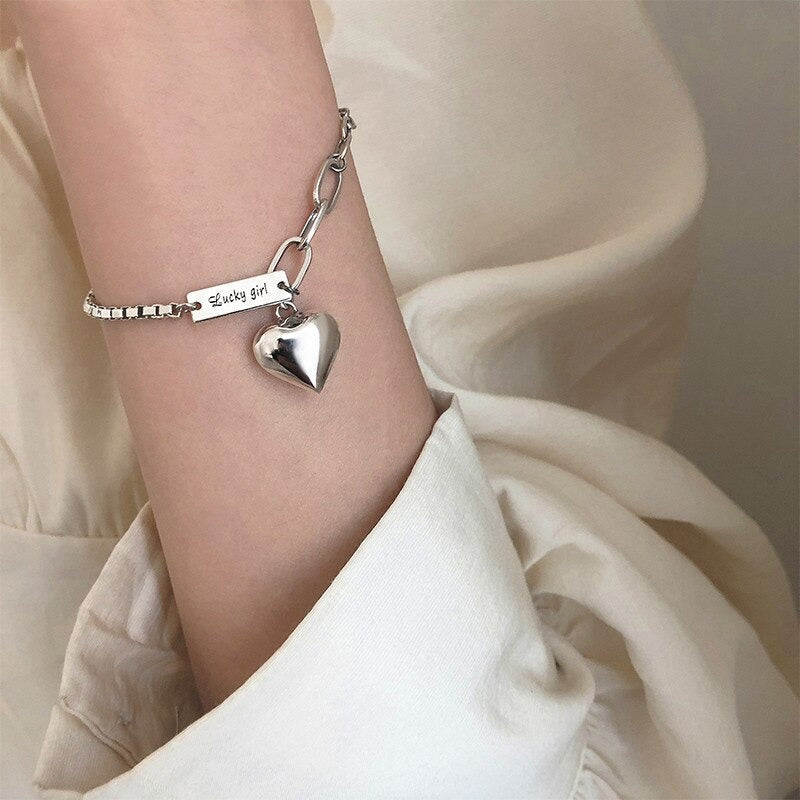 Fashion Punk Silver Color Chain Heart Gemetric Pendant Bracelet - Zi Collection Hub