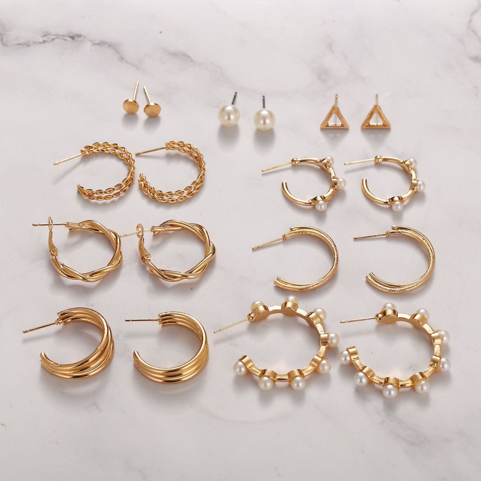 9 Pairs Gold Color Chunky Hoop Earrings Set - Zi Collection Hub