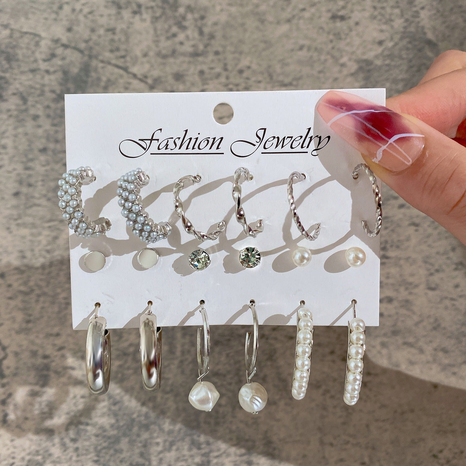 Geometric Pearl Earrings 9 Pair Set - Zi Collection Hub