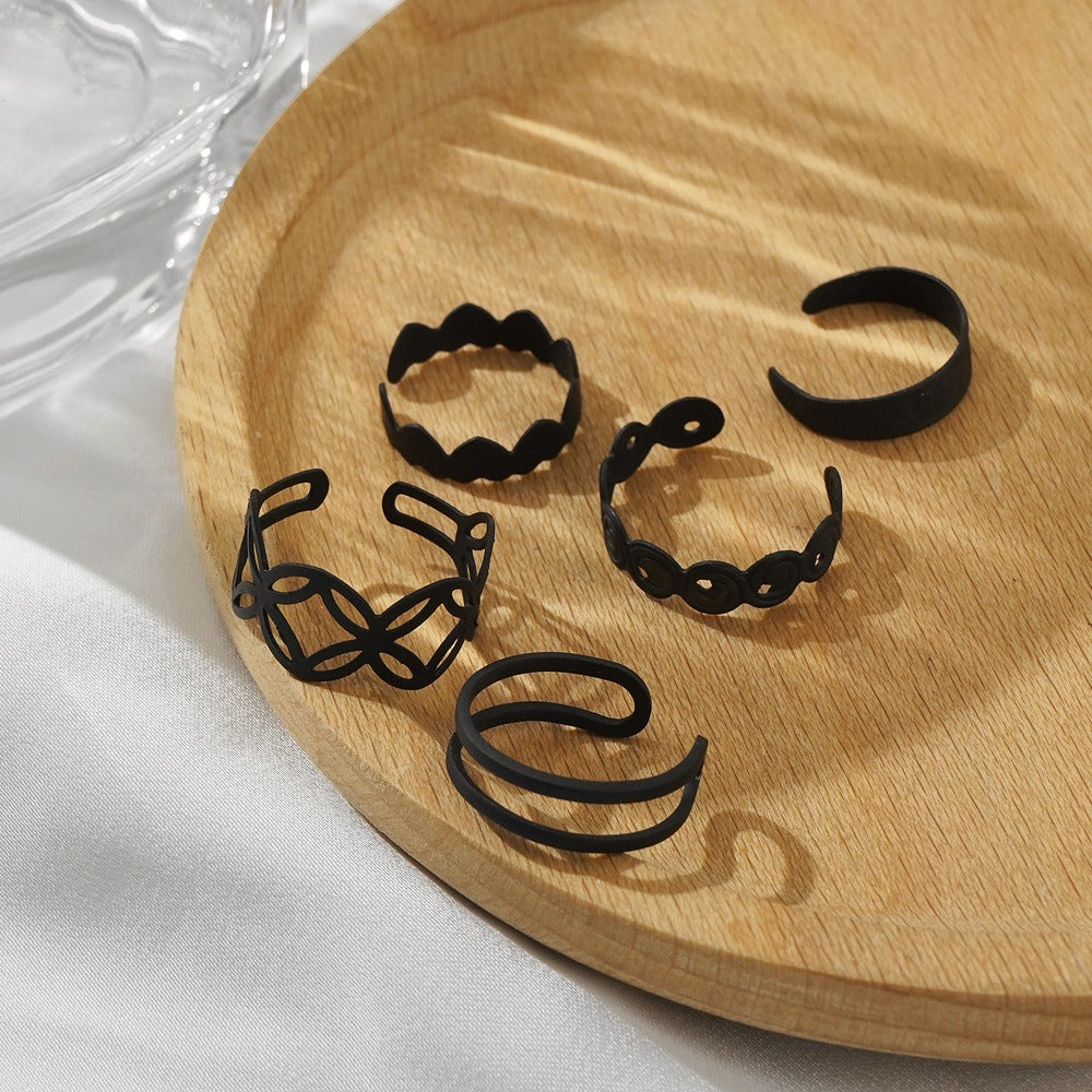 5PCS Black Knuckle Rings Set - Zi Collection Hub