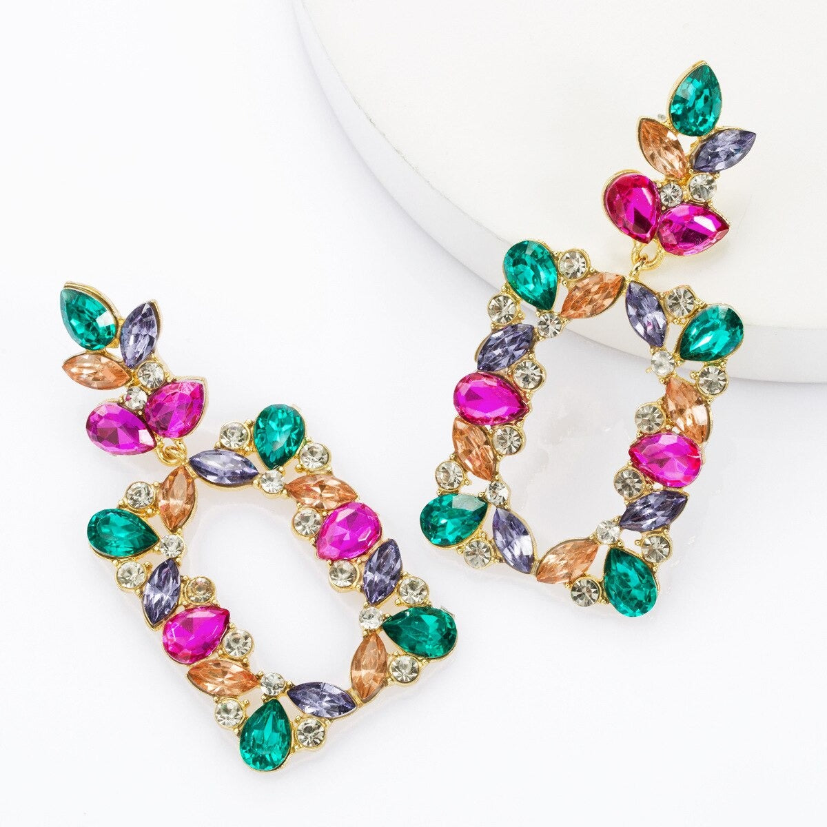 Colorful Square Rhinestone Statement Earring - Zi Collection Hub