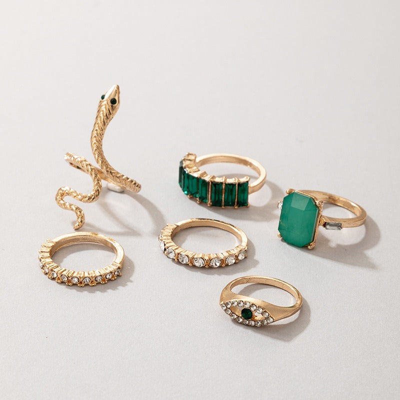 Creative Green Diamond Serpentine Ring 6-Piece - Zi Collection Hub