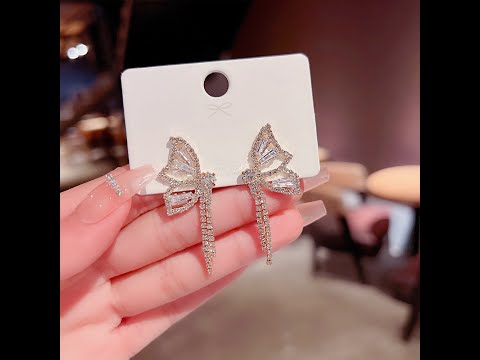 S925 Silver Full Diamond Zircon Butterfly Earrings