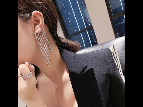 New Long Full Drill Tassel Ear Clips Without Ear Holes (Gold & Silver)