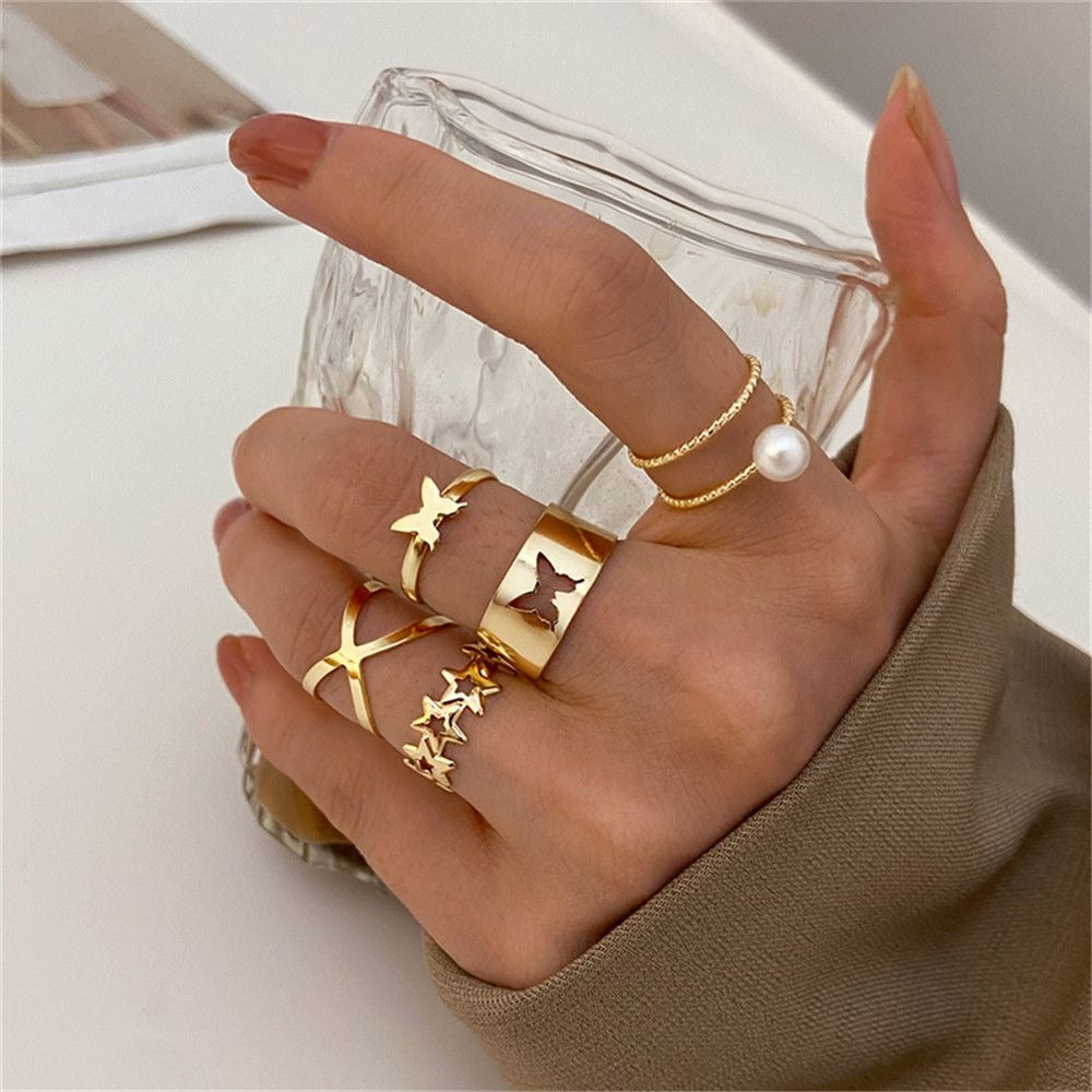 5PCS/set Fashion Gold Butterfly Alloy Rings Set - Zi Collection Hub