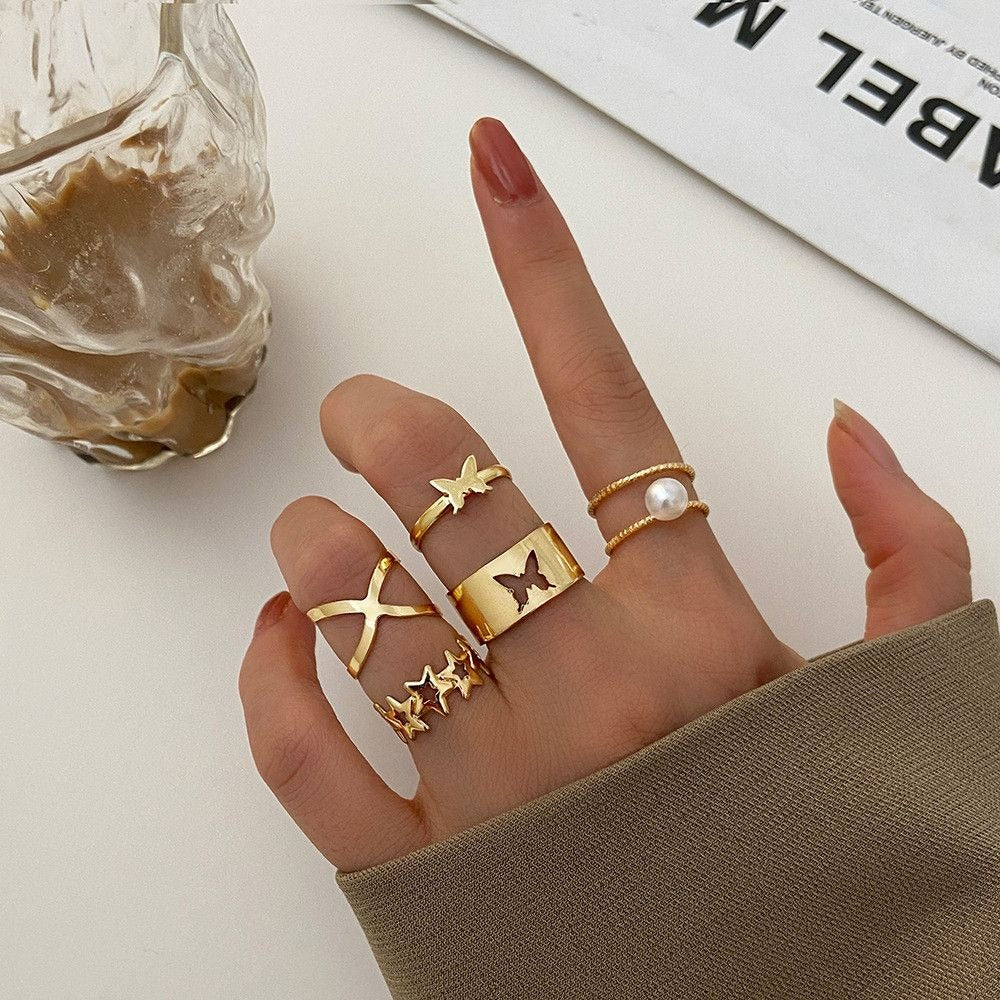 5PCS/set Fashion Gold Butterfly Alloy Rings Set - Zi Collection Hub