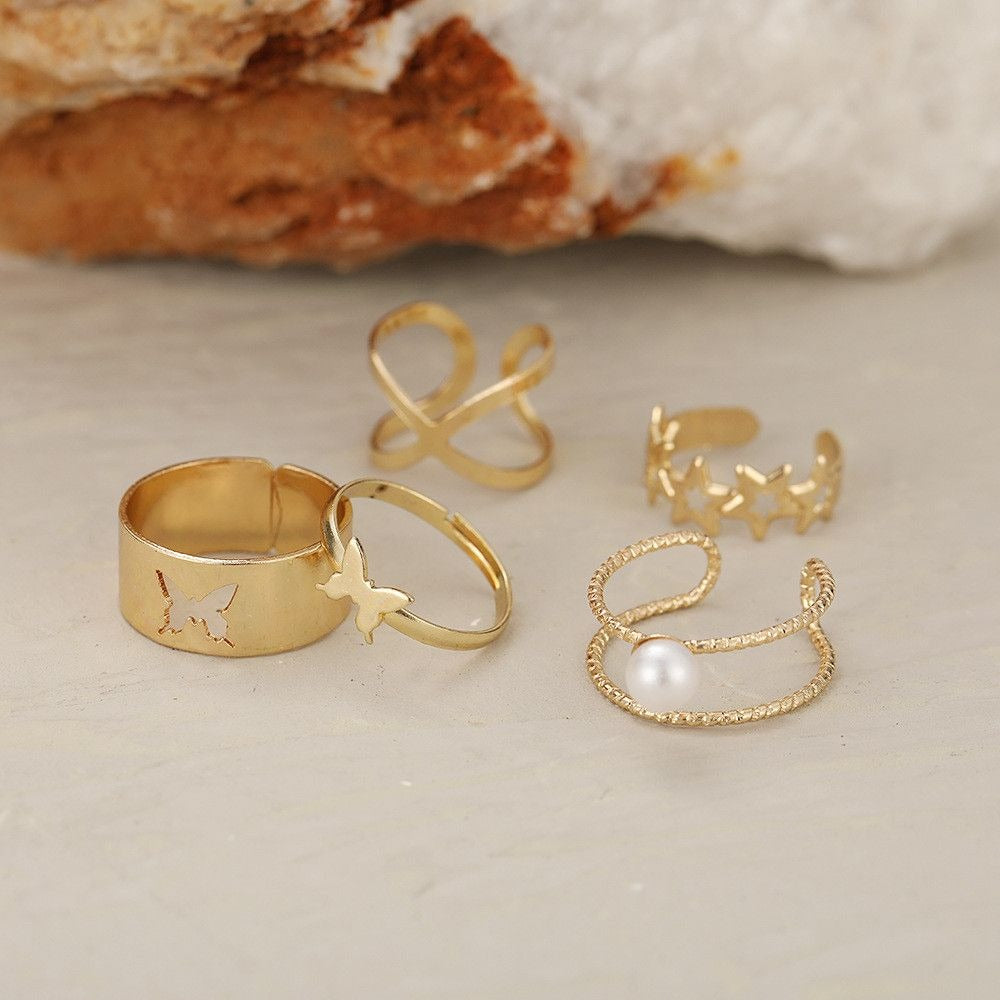 5PCS/set Fashion Gold Butterfly Alloy Rings Set - Zi Collection Hub