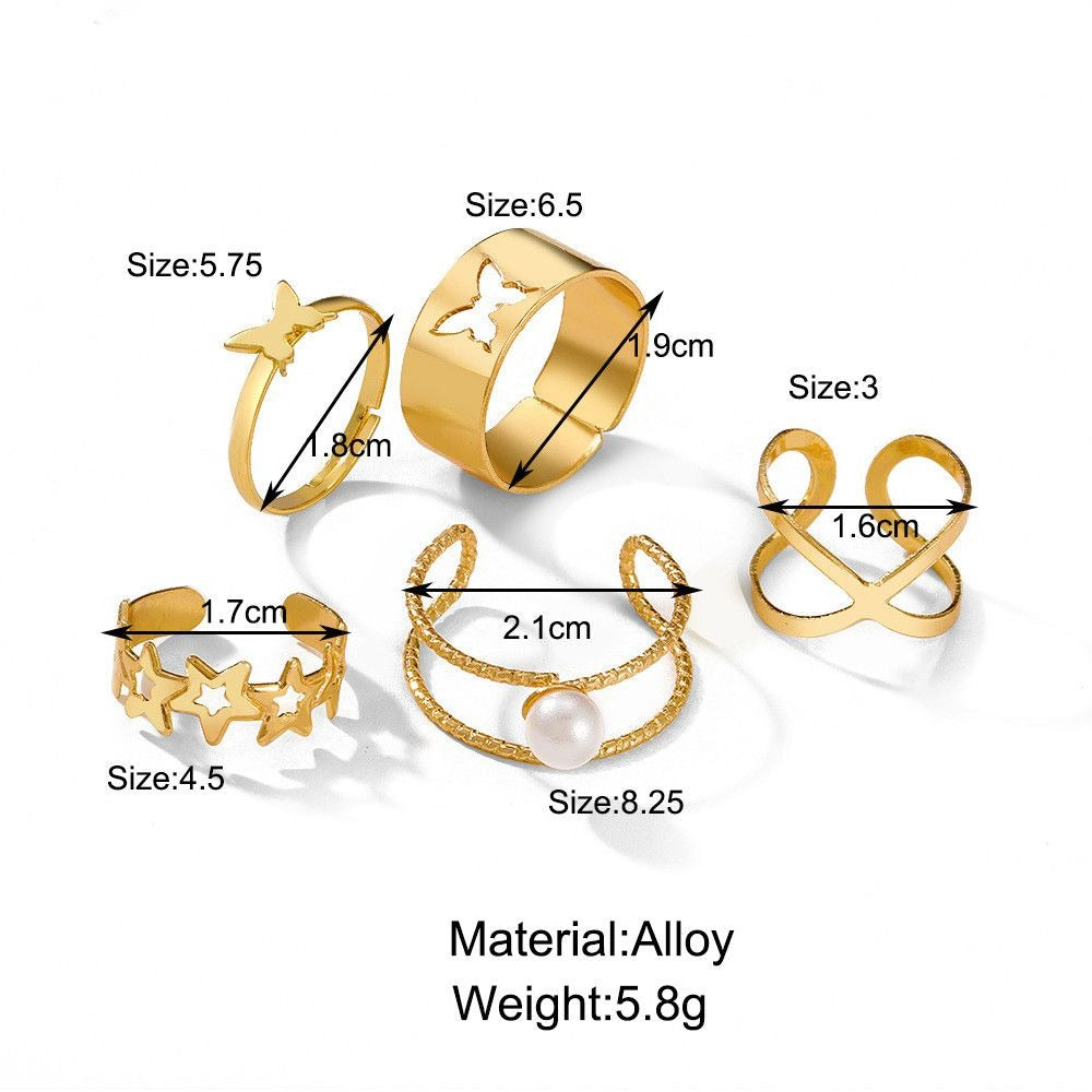 5PCS/set Fashion Gold Butterfly Alloy Rings Set - Zi Collection Hub